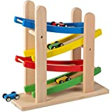 TOP BRIGHT Toddler Toys For 1 2 Year Old Boy And Girl Gifts Wooden Race Track Car Ramp Racer With 4 Mini Cars