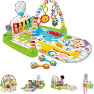Fisher-Price Baby Playmat Deluxe Kick & Play Piano Gym, Green Musical Learning Toy with 2 Rattle Maracas for Developmental Play Newborns 0+ Months